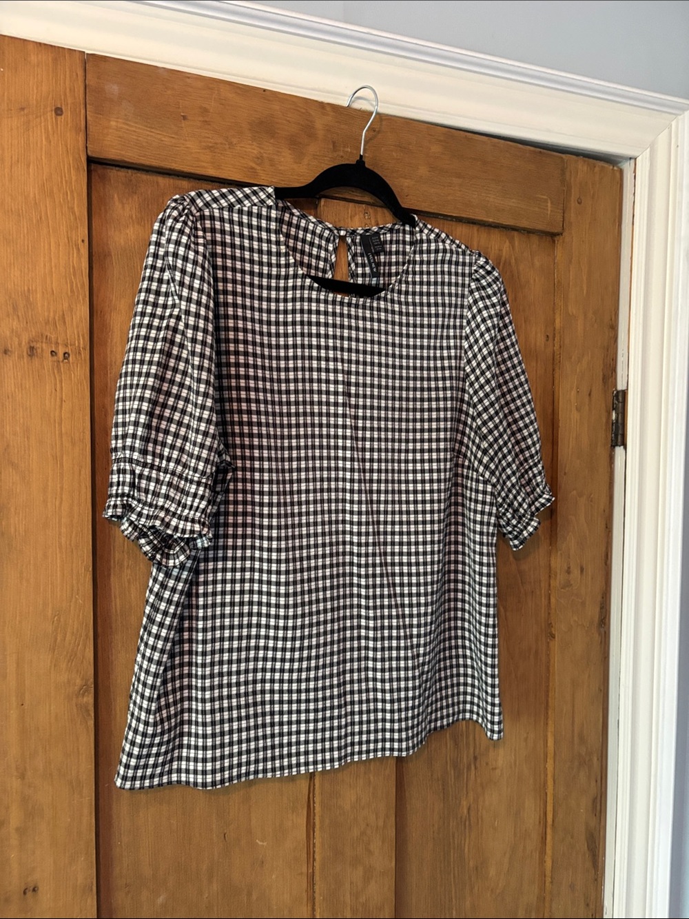 Ever New Black and White Gingham Puff Sleeve Blouse Size 10